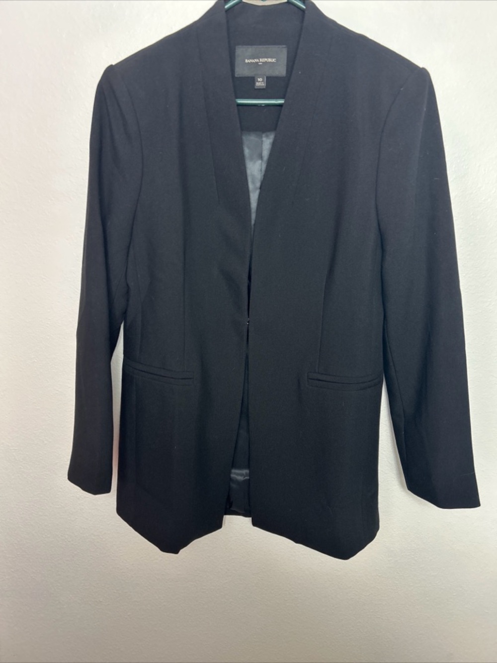 Banana Republic Blazer Womens Size 10 Black Open Front Jacket Single Hook&eye